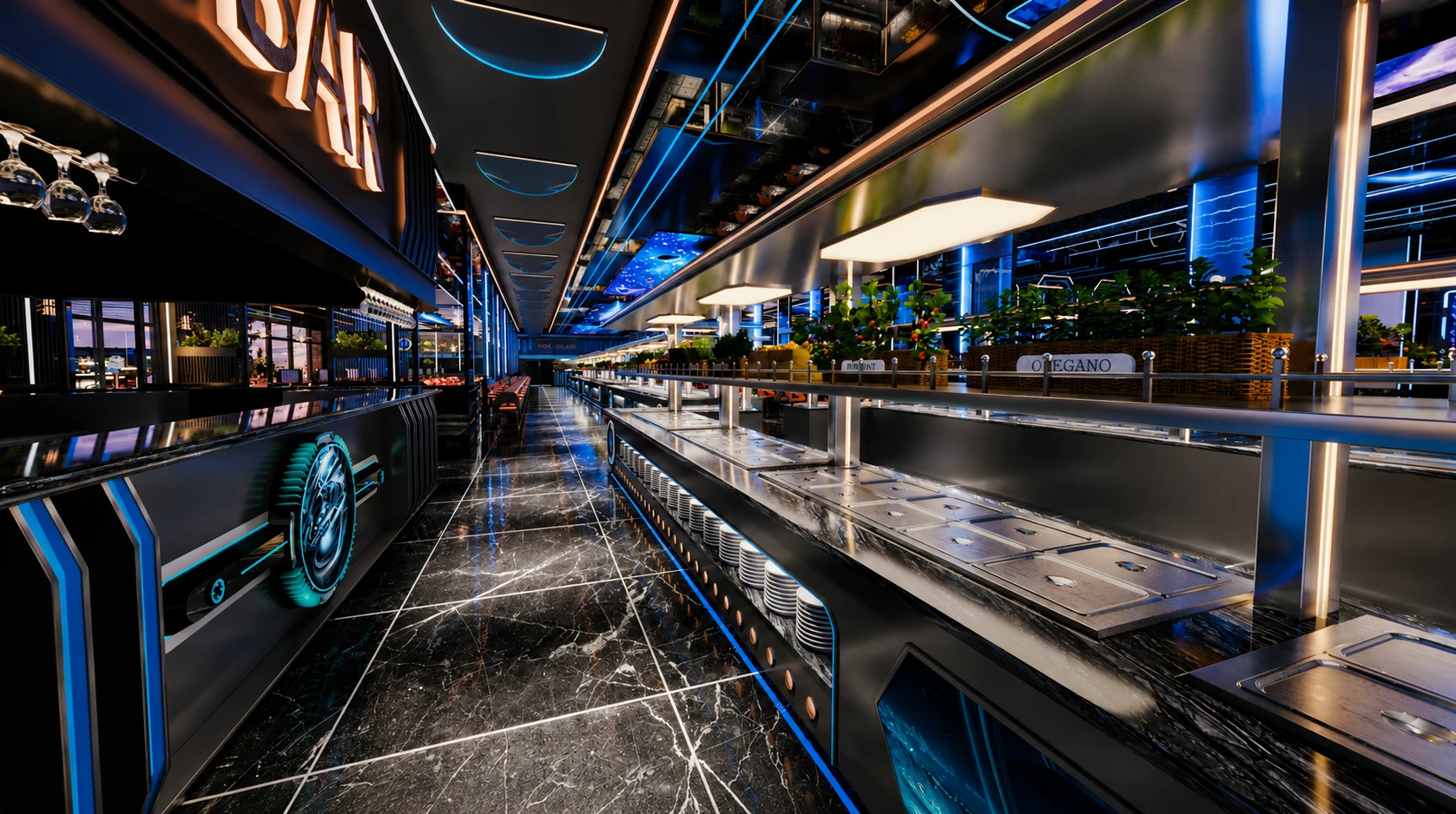 Ligne de buffet à volonté du restaurant Wok Savigny